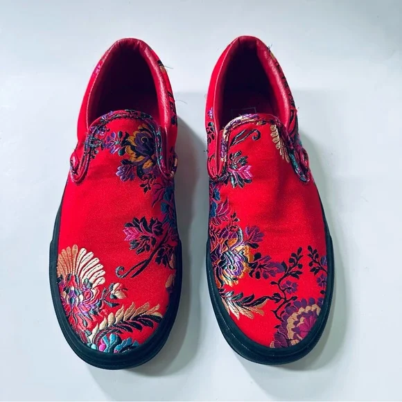 Vans Shoes Vans Sz Classic Slipon Festival Satin Redblack